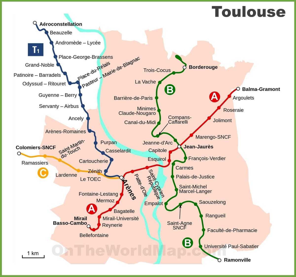 Toulouse xəritədə metro